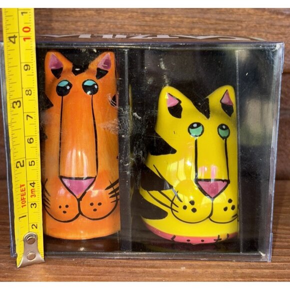 Catzilla Candace Reiter Salt Pepper Shakers Ceramic Orange Yellow Cat Vtg - Picture 9 of 9
